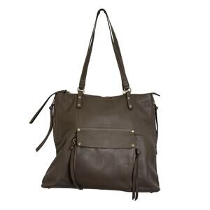 Kooba Everette Taupe Brown Leather Expandable Tote Shoulder Bag Gold Accents